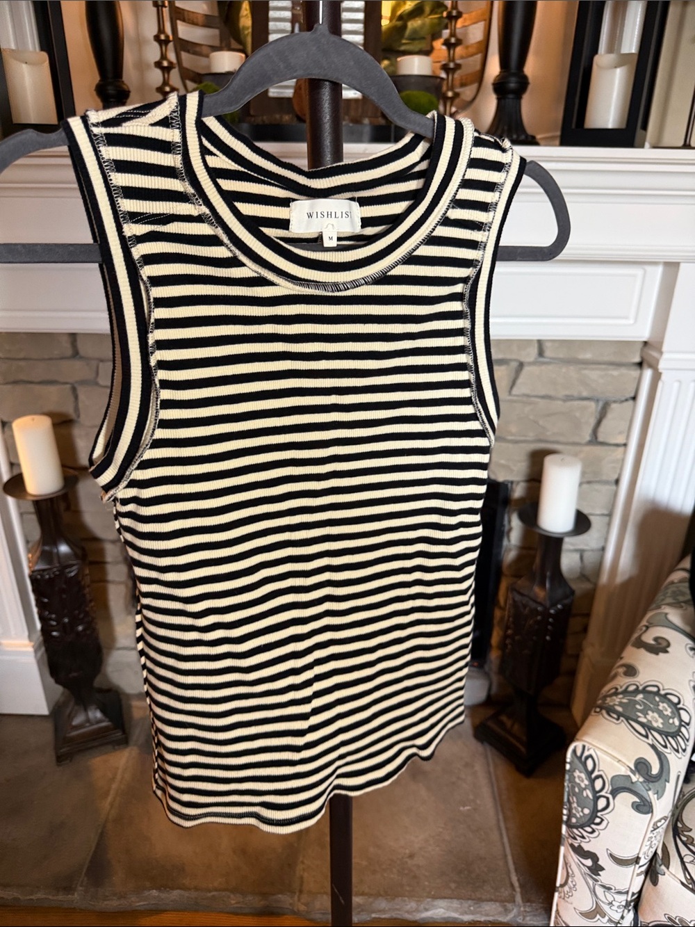 Wishlist Black and Cream Striped Ribbed Tank